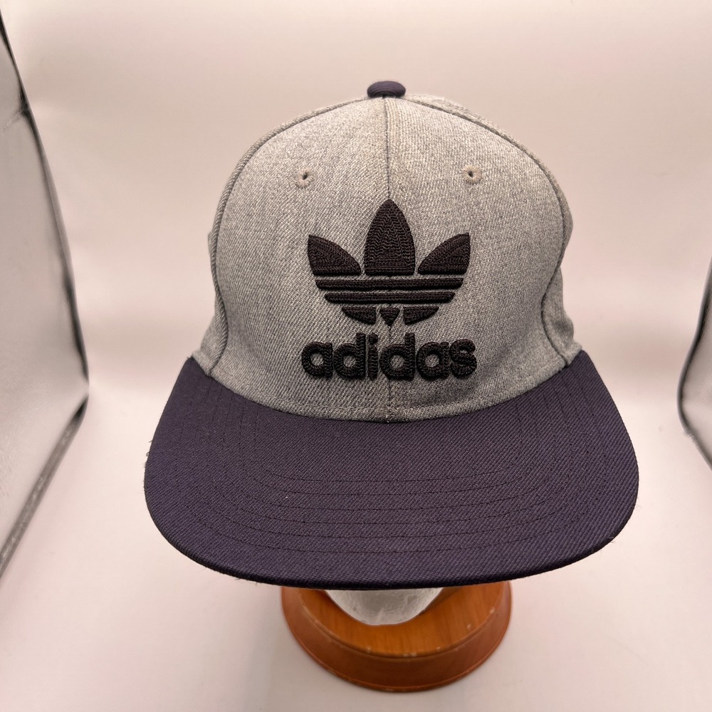 Adidas Originals Trefoil Snapback Hat Grey Navy Blue Flat Brim Cap Mens OSFM